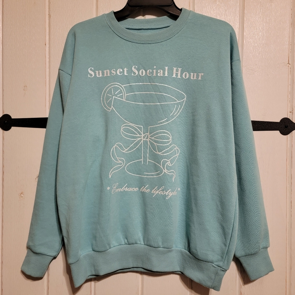 No Boundaries Womens Sweatshirt Blue Long Sleeve Sunset Social Hour Fun Size XS
